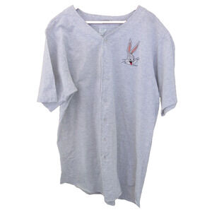 VTG 90s Warner Brothers COLLEGEWEAR Gray Bugs Bunny T-Shirt W/Buttons ONE SIZE